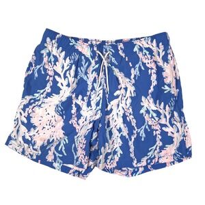 Lilly Pulitzer Mens Capri Trunk Swim Shorts Blue Pink Coral Reef Medium EUC